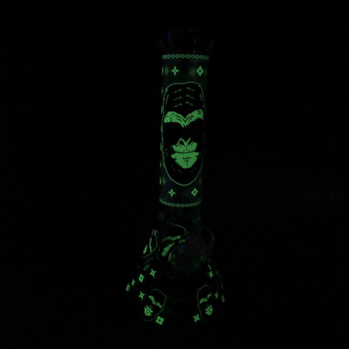 14" Glow-in-the-Dark LV Gorilla Beaker Style Glass Water Pipe w/Diffused Downstem & Ice Catch