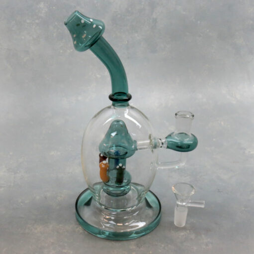 9.5" Mushroom Puck Perc Bell Shaped Glass Water Pipe w/Color Accent & Bent Mushroom Mouthpiece