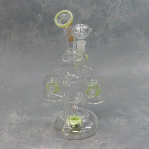 10" Sprinkler Perc to Dual Water Wheel Recycler Glass Water Pipe w/Narrow Bent Mouthpiece