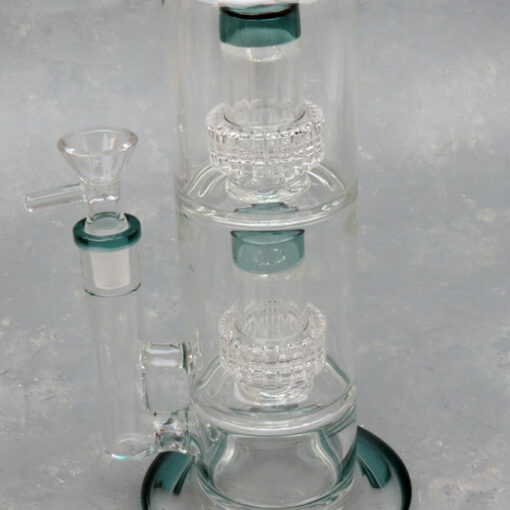 12" Double Matrix Perc Color Accent Glass Water Pipe w/Narrow Angled Mouthpiece