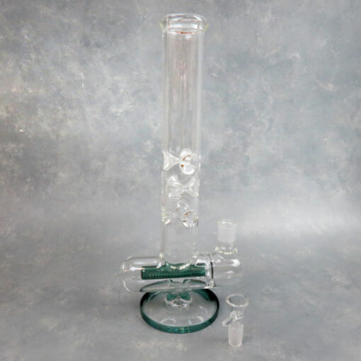 15.5" Big Inline Perc Color Accent Glass Water Pipe w/Ice Catch & Base
