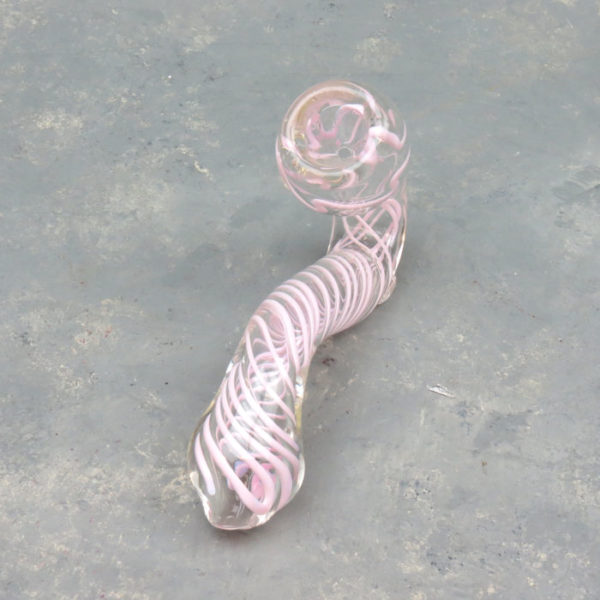 5.25" Clear Candy Striped Sherlock Glass Hand Pipes w/Carb & Feet