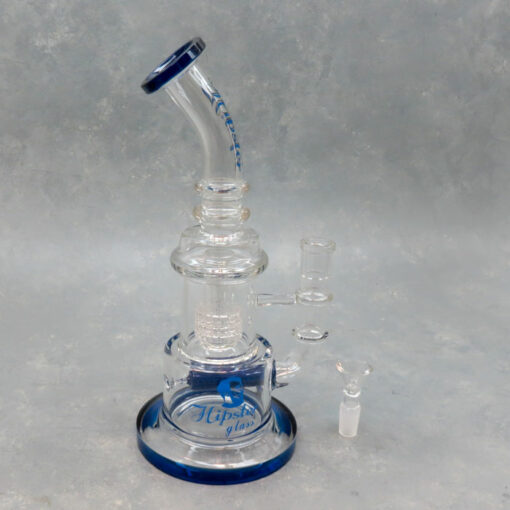 11" Inline to UFO Matrix Perc Hipster Glass Water Pipe w/Rings & Bent Mouthpiece