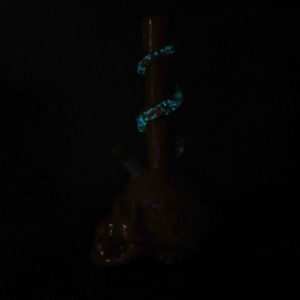 14" Heavy Skull-Shaped Soft Glass Water Pipe w/Glow in the Dark Coil Wrap & GOG Joint