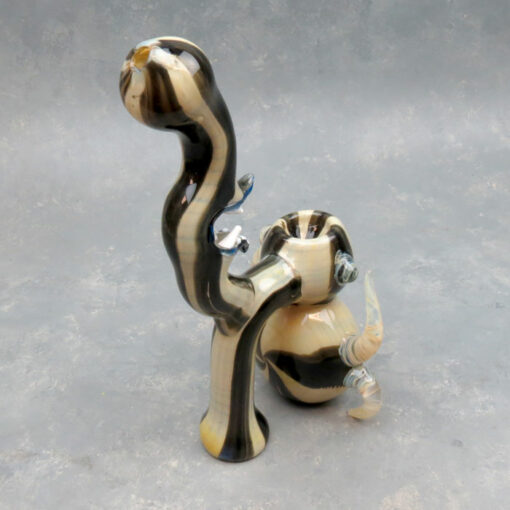 9" Wild Toothy Striped Monster Bubbler Glass Hand Pipe w/Horns