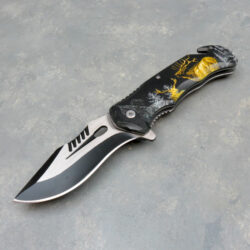 3.75" Deer/Elk Graphic Spring Assisted Knife w/Clip, Cutter & Breaker
