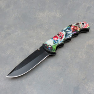 3.5" Joker Graphic Spring Assisted Knife w/Clip & Lanyard Loop