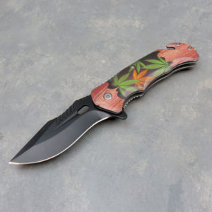 3.75" Leaf Graphic (Assorted) Spring Assisted Knife w/Clip, Cutter & Breaker