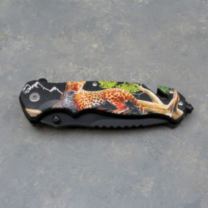 3.5" Leopard Graphic Spring Assisted Knife w/Clip, Cutter & Breaker