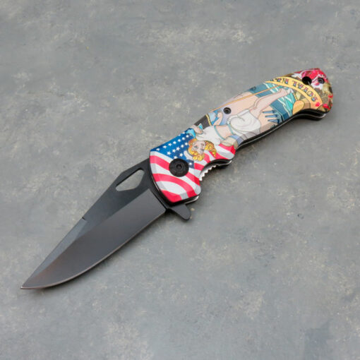 3" Navy Girl Graphic Spring Assisted Knife w/Clip & Lanyard Loop