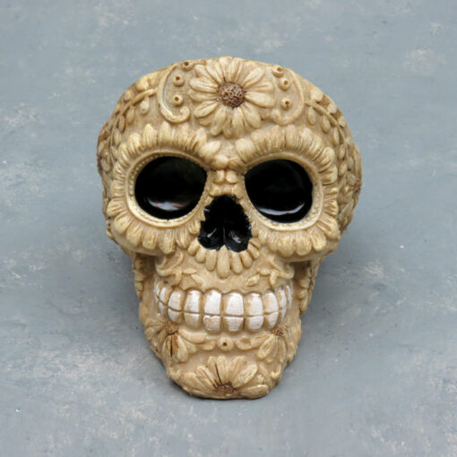 3.25" Floral Skull Poly Resin Ashtrays (6pc Display)