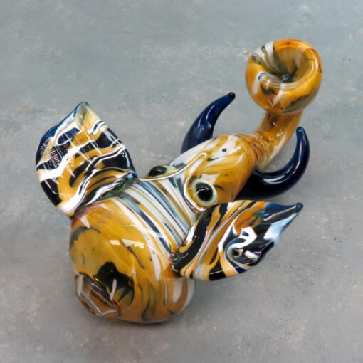 6" Tusked Elephant Head/Trunk Inside-Out Glass Hand Pipe