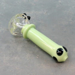 5.5" Opaque Stem Clear Bowl Implosion Flower Glass Hand Pipe w/Tri-Bump