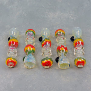 3.5" Double-Ringed Rasta Fumed Glass Chillums w/Bump