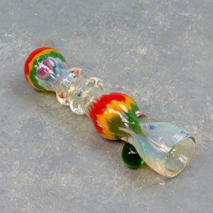 3.5" Double-Ringed Rasta Fumed Glass Chillums w/Bump