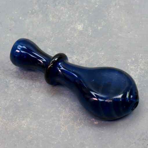 3.25" Wide Bit Deep Blue Twisted Lines Glass Chillums w/Ring