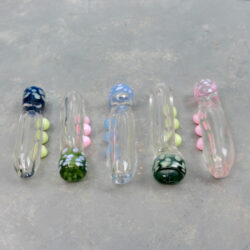 3.5" Clear Body Dotted Color Bowl Thick Glass Chillums w/3 Bumps
