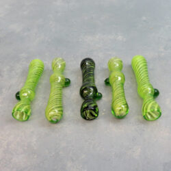 3.5" Bulged Inside-Out Twist Green Glass Chillums w/Large Bump
