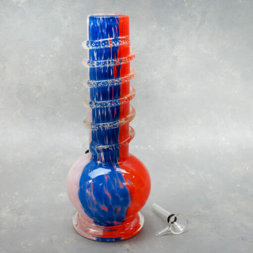 10" Tri-Color Streak Soft Glass Water Pipe w/Base & Glow-in-the-Dark Coil Wrap