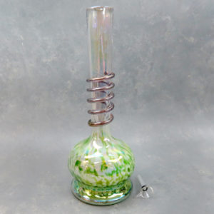 14" Iridescent Clear Neck Color Splotch Soft Glass Water Pipe w/Coil Wrap