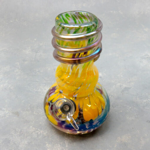 6" Iridescent Multicolor Beaded Round Vase-Style Soft Glass Water Pipe w/Coil Wrap