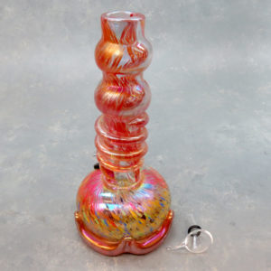 8" Beaded Neck Multicolor Iridescent Fancy Base Soft Glass Water Pipe w/Coil Wrap