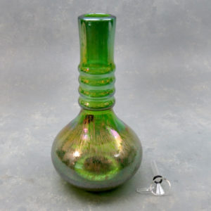 8" Iridescent Metallic Flake Ribbed Neck Soft Glass Water Pipe