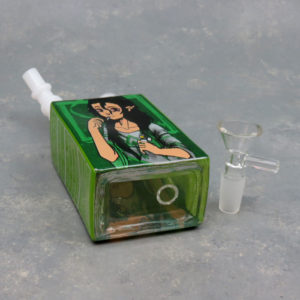 7″ Juice-Box Style Green Joint Girl Glass Water Pipe/Bubbler Rig
