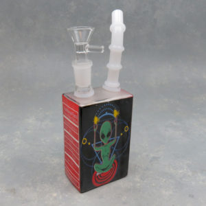 7″ Juice-Box Style Rick & Morty Green Geometric Alien Glass Water Pipe/Bubbler Rig