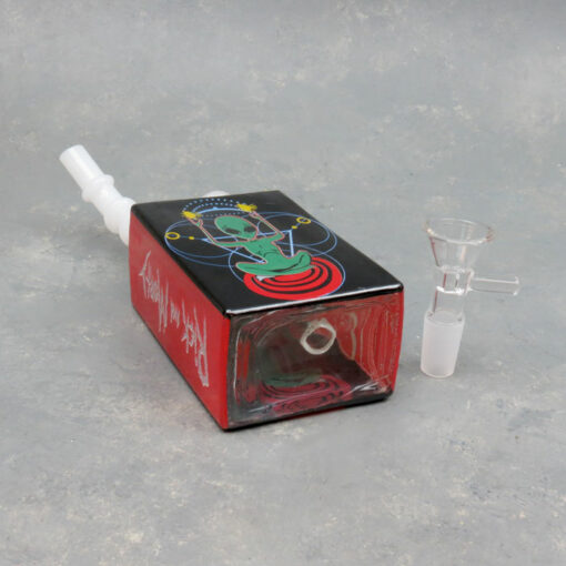 7″ Juice-Box Style Rick & Morty Green Geometric Alien Glass Water Pipe/Bubbler Rig