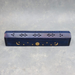 12" Inlaid Sun & Moon Wooden Box-Style Incense Burners w/Storage (6pcs/pk)