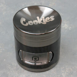 63mm Cookies Branded Concave Top Metal Grinders w/Plastic Collection/Sifting Tray & Scraper