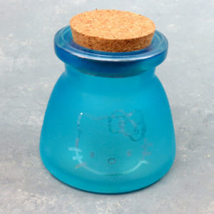 4" Hello Cat Iridescent Etched Glass Jar w/Cork Top