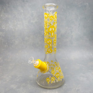 14" Glow-in-the-Dark Ghost Faces Beaker Style Glass Water Pipe w/Silicone Joint & Diffused Downstem