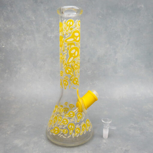 14" Glow-in-the-Dark Ghost Faces Beaker Style Glass Water Pipe w/Silicone Joint & Diffused Downstem