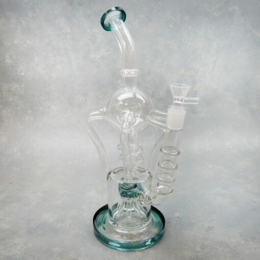 13" Sprinkler Perc to Quad/Coil Recycler Color Accent Glass Water Pipe w/Narrow Bent Mouthpiece