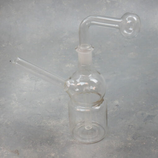 7" Clear Glass on Glass Oil Bubbler w/Rounded Middle