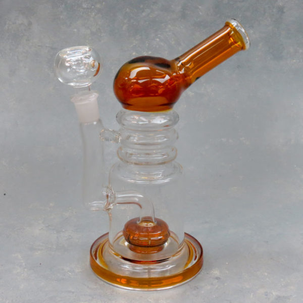 8" Colored Ribbed Side Mouthpiece Showerhead Rig Glass Water Pipe