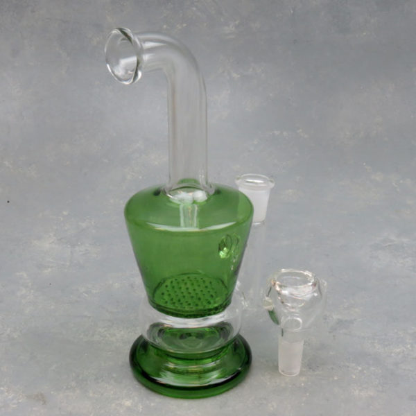 7.5" Color Accent Honeycomb Perc Narrow 90° Mouthpiece Glass Water Pipe