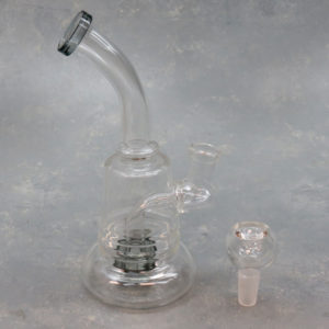 7.5" Color Accent Puck Perc Clear Glass Water Pipe w/Bent Mouthpiece
