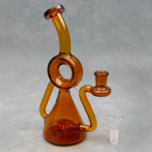 9" Puck Perc Donut Flask Recycler Colored Glass Water Pipe w/Bent Neck