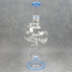 17" Sprinkler Diffuser Perc to Double Puck & Coil Recycler Glass Water Pipe w/Ice Catch