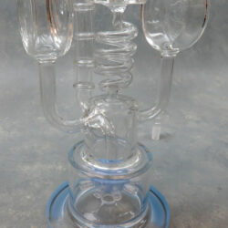 17" Sprinkler Diffuser Perc to Double Puck & Coil Recycler Glass Water Pipe w/Ice Catch