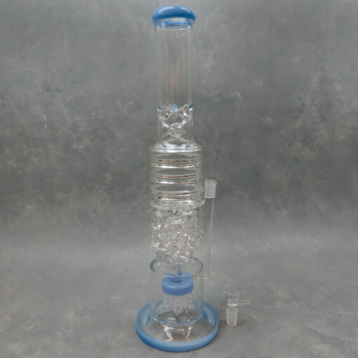 19" Diffused Tree Perc to Triple Spike Chamber to Thick Internal Ribbing Glass Water Pipe W/Color Accent & Ice Catch
