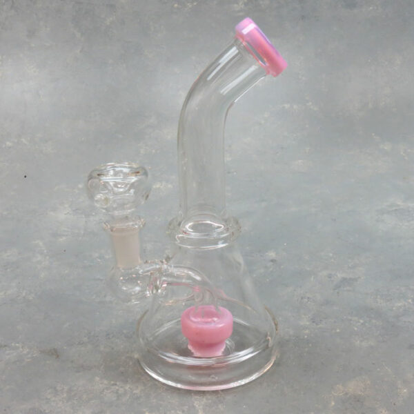 7" Color Accent Puck Perc Beaker Glass Water Pipe w/Angled Mouthpiece