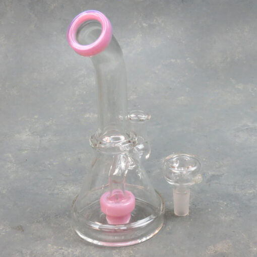 7" Color Accent Puck Perc Beaker Glass Water Pipe w/Angled Mouthpiece