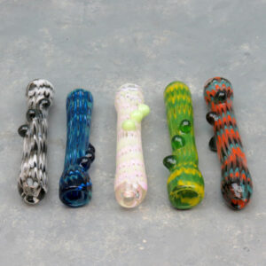 4" Multicolor Webbing Glass Chillums w/3 Color Bumps(5pcs/pack)