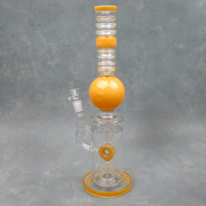 16" Double Barrel Showerhead Perc Glass Water Pipe w/Large Ball and Internal/External Ribbing