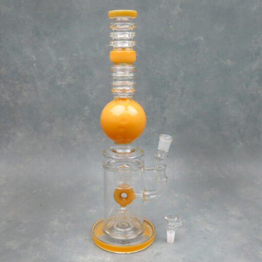 16" Double Barrel Showerhead Perc Glass Water Pipe w/Large Ball and Internal/External Ribbing