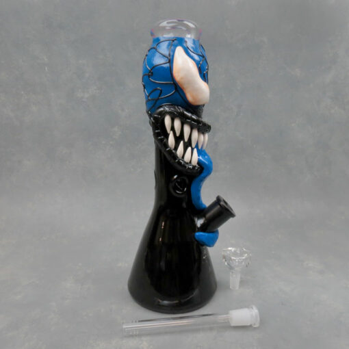 14" 3D Molded Hand Painted Blue Venom Beaker Glass Water Pipe w/Ice Catch and Diffused Downstem